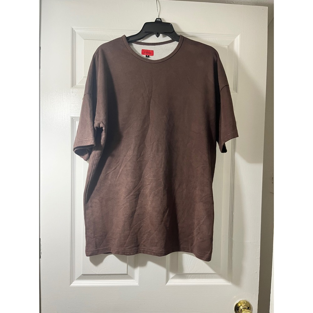 Killion Mens Oversized Short Sleeve Sweatshirt Brown Faux Suede‎ French Terry M